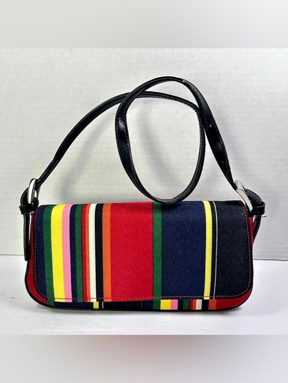 Small 5x8 Striped Multicolor Crossbody Purse Bag Zipper Rainbow Fold Over